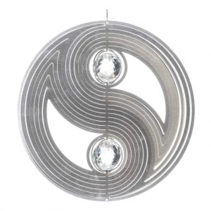 Silver Yin Yang with crystals wind spinner 30cm